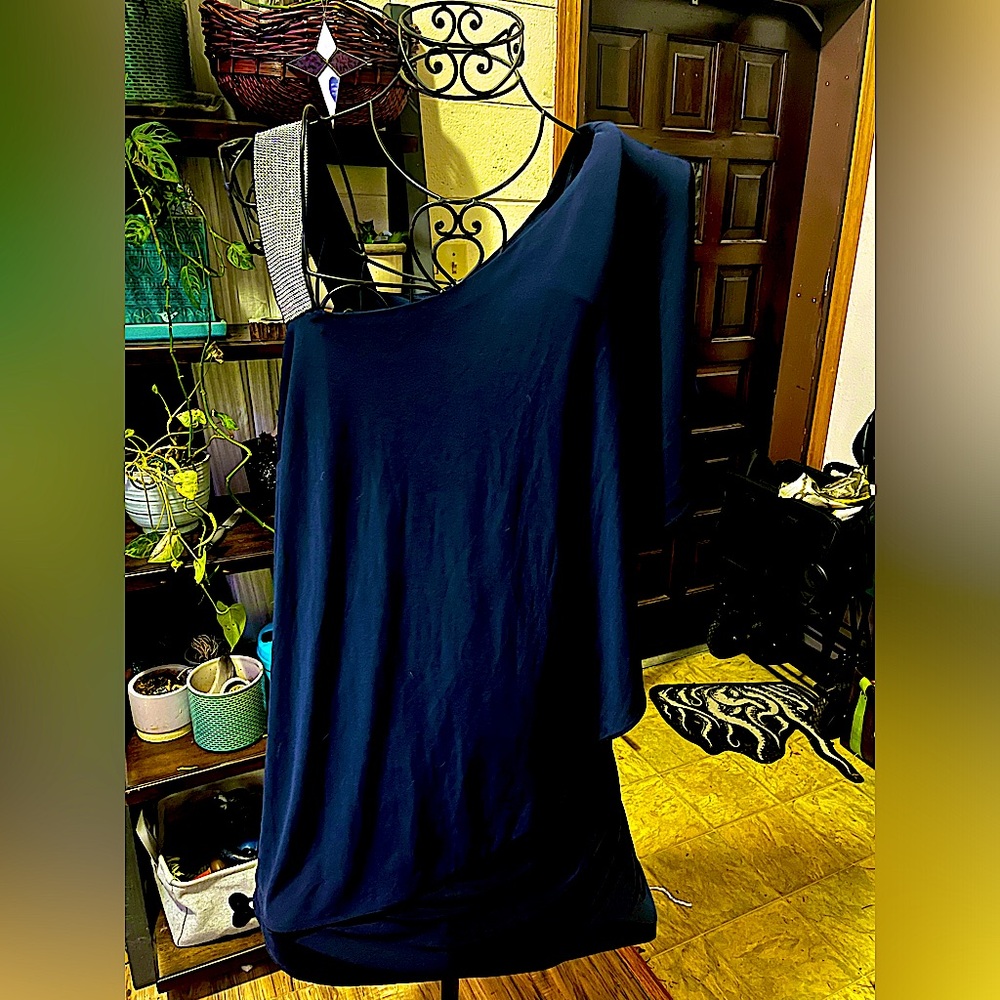 Navy blue accent shoulder dress-Formal-Prom-Weddings